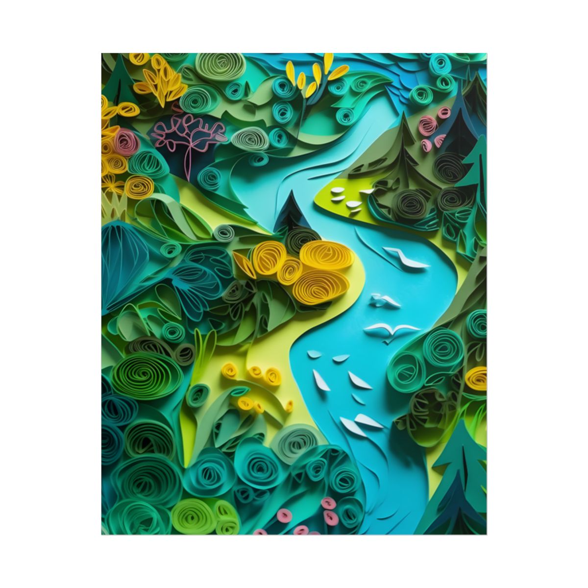 Colorful European Paper Quilling Artwork: Geometric Landscapes - Poster