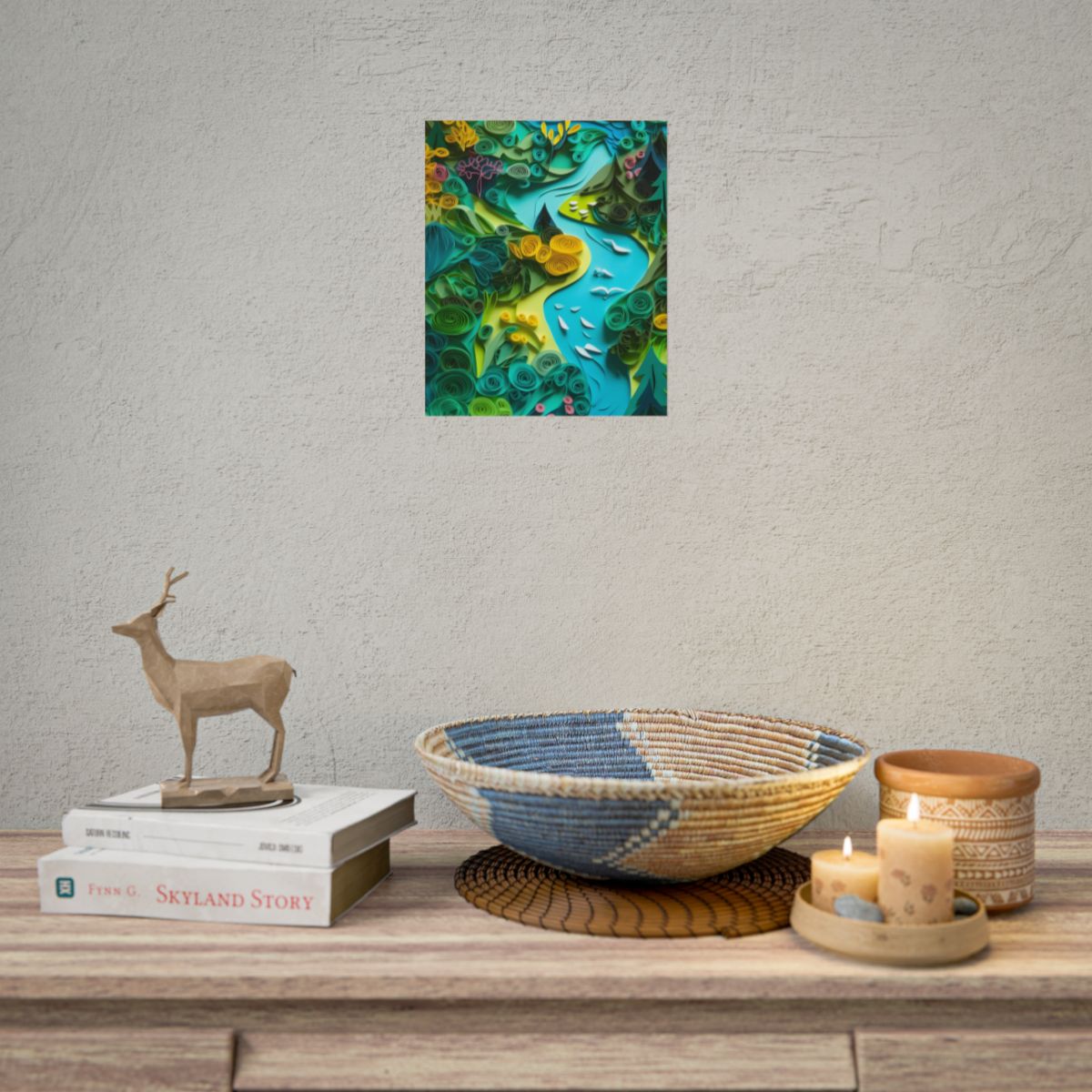 Colorful European Paper Quilling Artwork: Geometric Landscapes - Poster