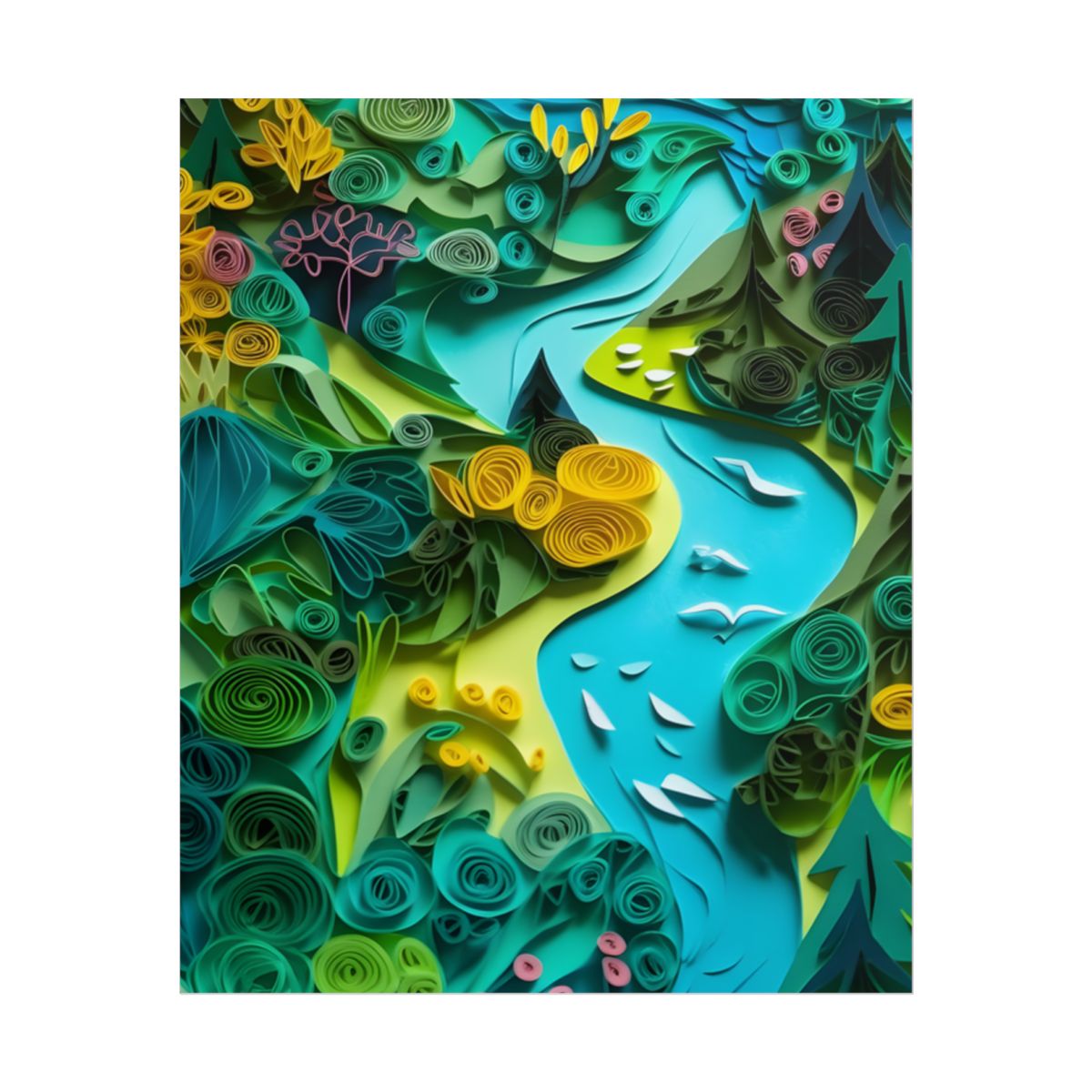 Colorful European Paper Quilling Artwork: Geometric Landscapes - Poster