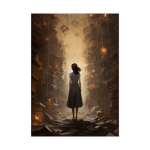 Woman Among Stacks of Books Poster
