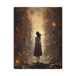 Woman Among Stacks of Books Canvas Print