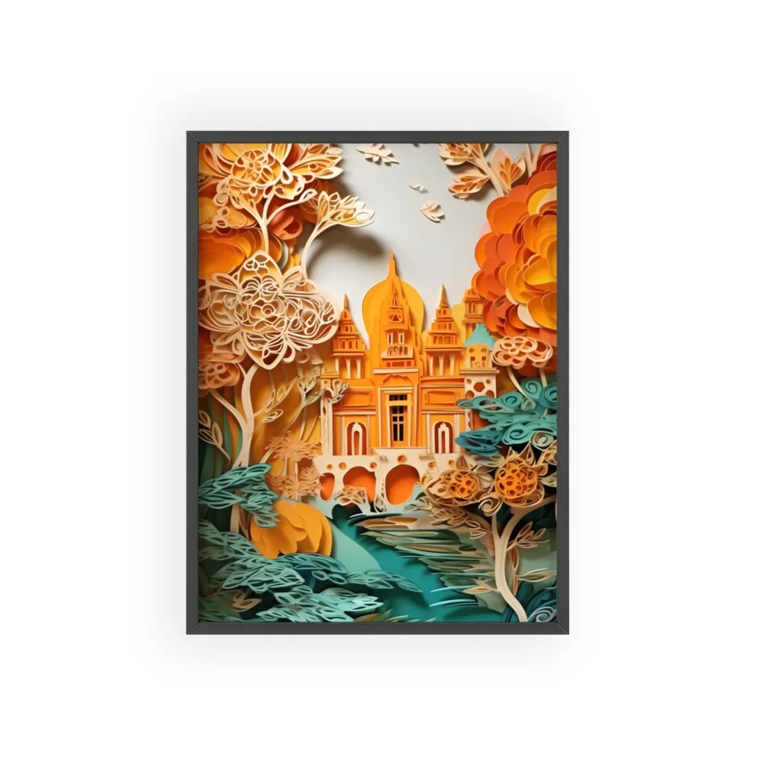 Colorful Indian Paper Quilling Art: Beautiful Landscape - Framed Poster