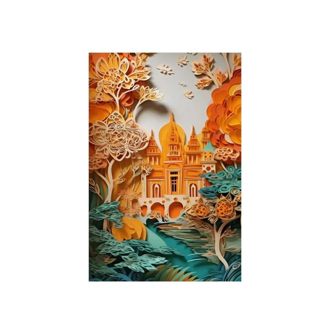 Colorful Indian Paper Quilling Art: Beautiful Landscape - Metal Poster