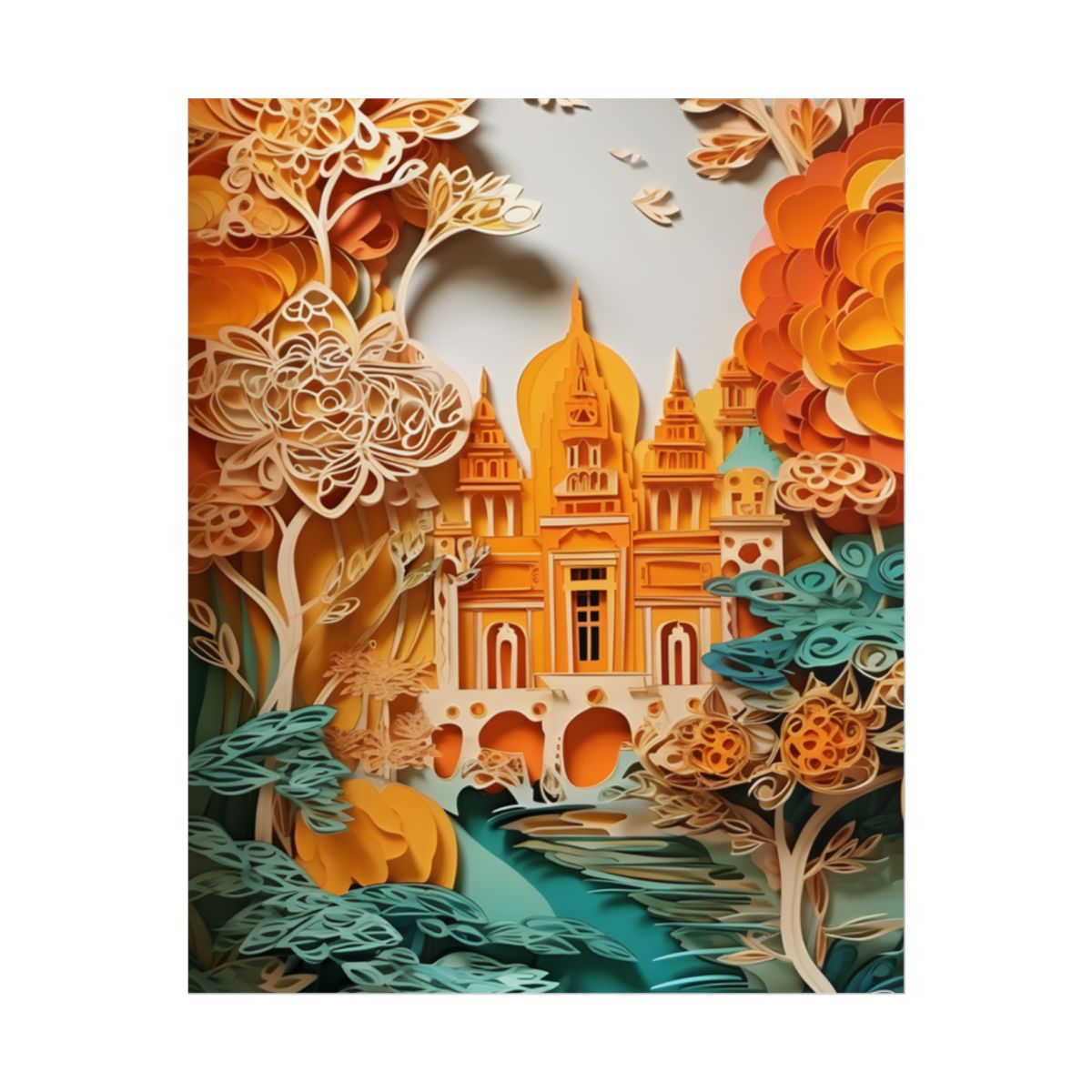 Colorful Indian Paper Quilling Art: Beautiful Landscape - Poster