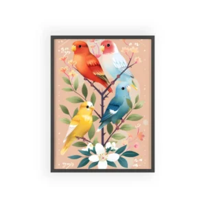 Parakeets on a Blossom Branch Framed Poster