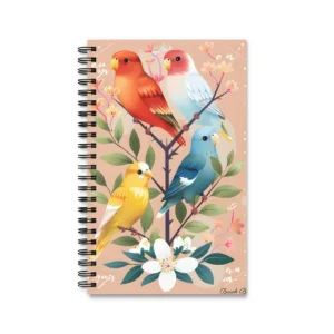 Parakeets on a Blossom Branch Spiral Notebook