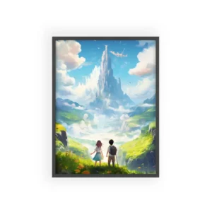 Children Overlooking Tall Spire Framed Poster