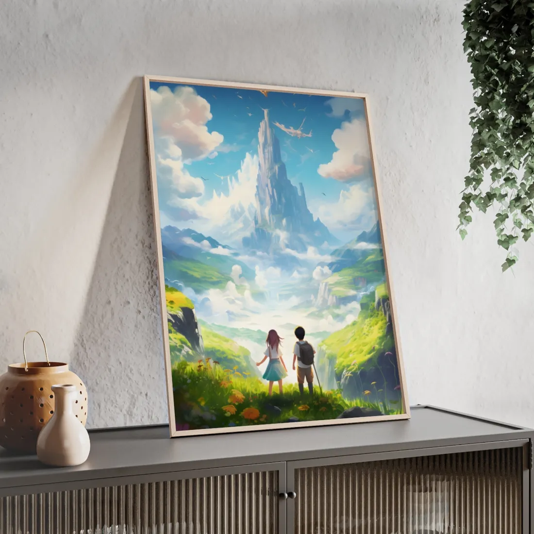 Colorful Meadow Friends: A Joyful Landscape Scene - Framed Poster