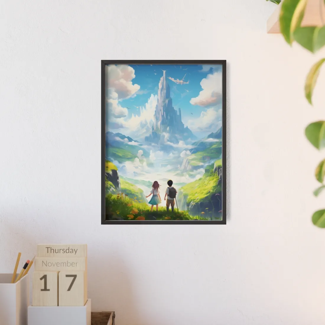 Colorful Meadow Friends: A Joyful Landscape Scene - Framed Poster