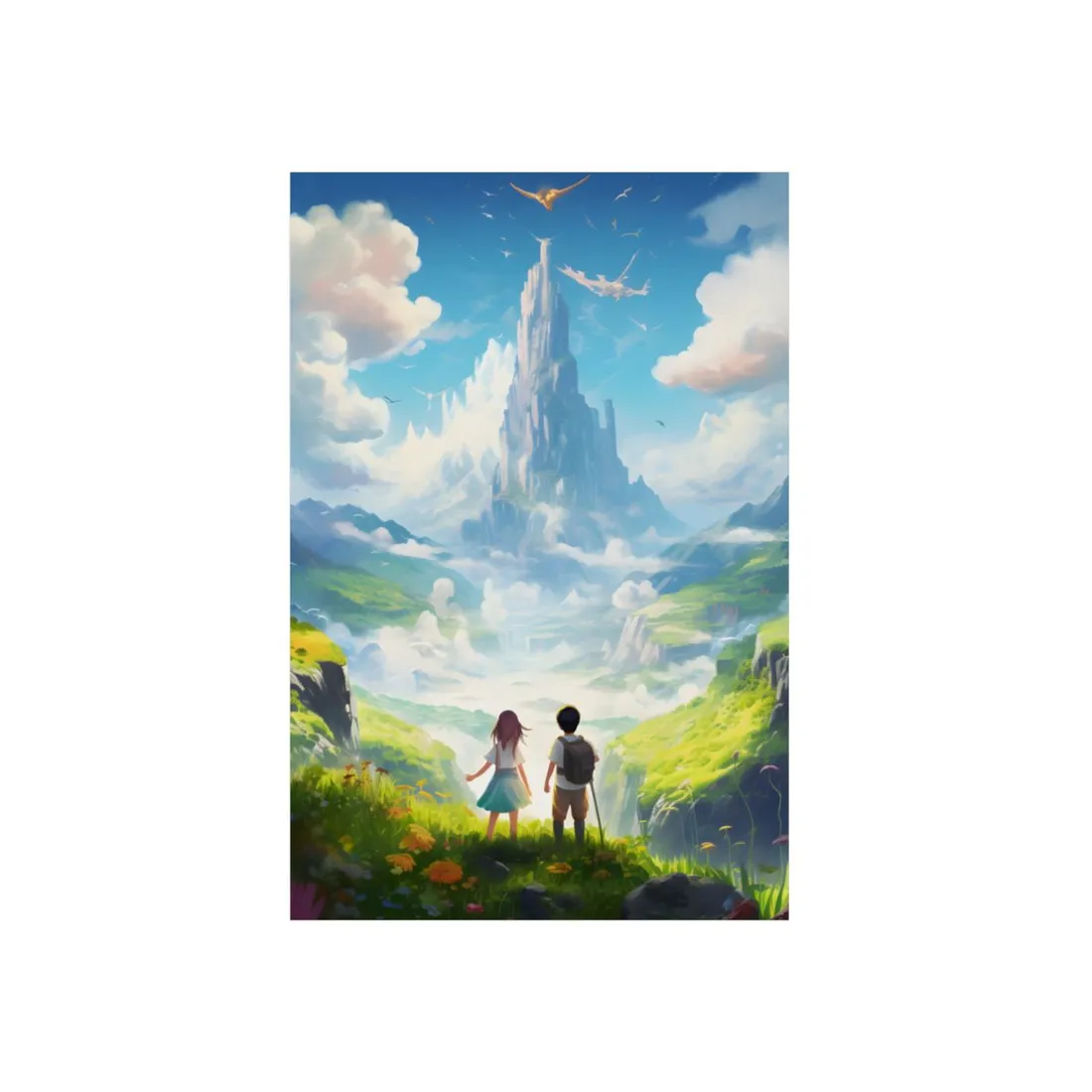 Colorful Meadow Friends: A Joyful Landscape Scene - Metal Poster