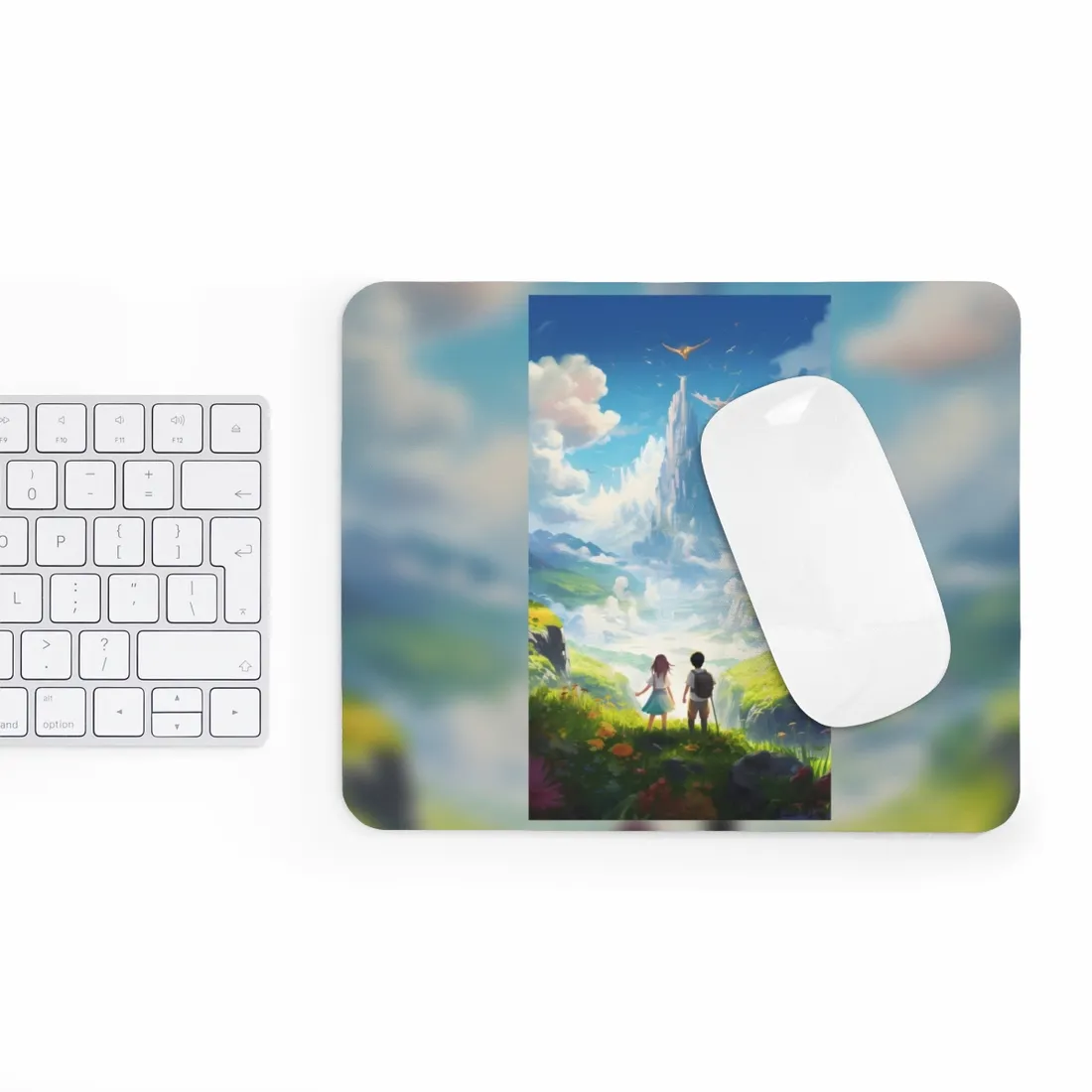 Colorful Meadow Friends: A Joyful Landscape Scene - Mouse Pad
