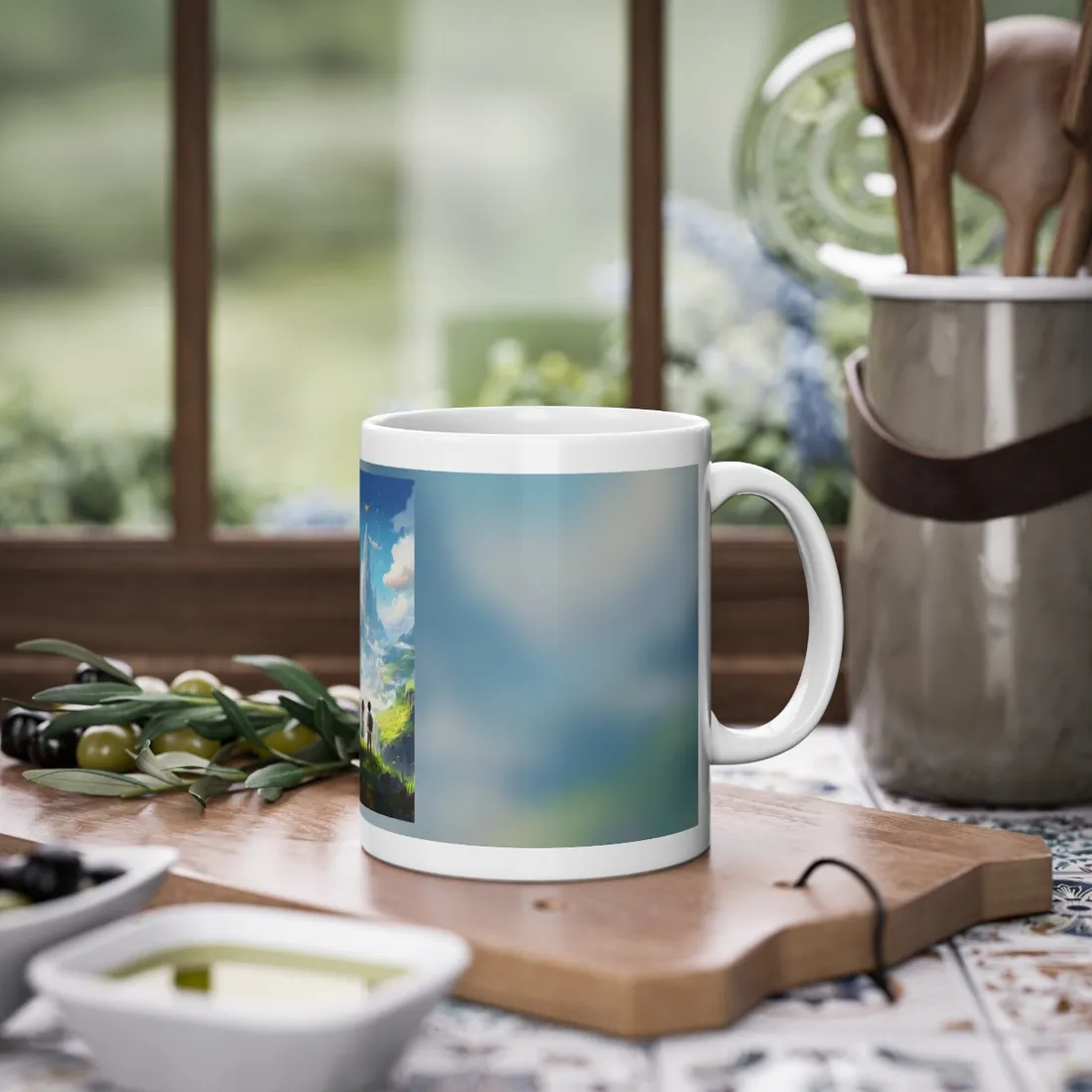 Colorful Meadow Friends: A Joyful Landscape Scene - Mug