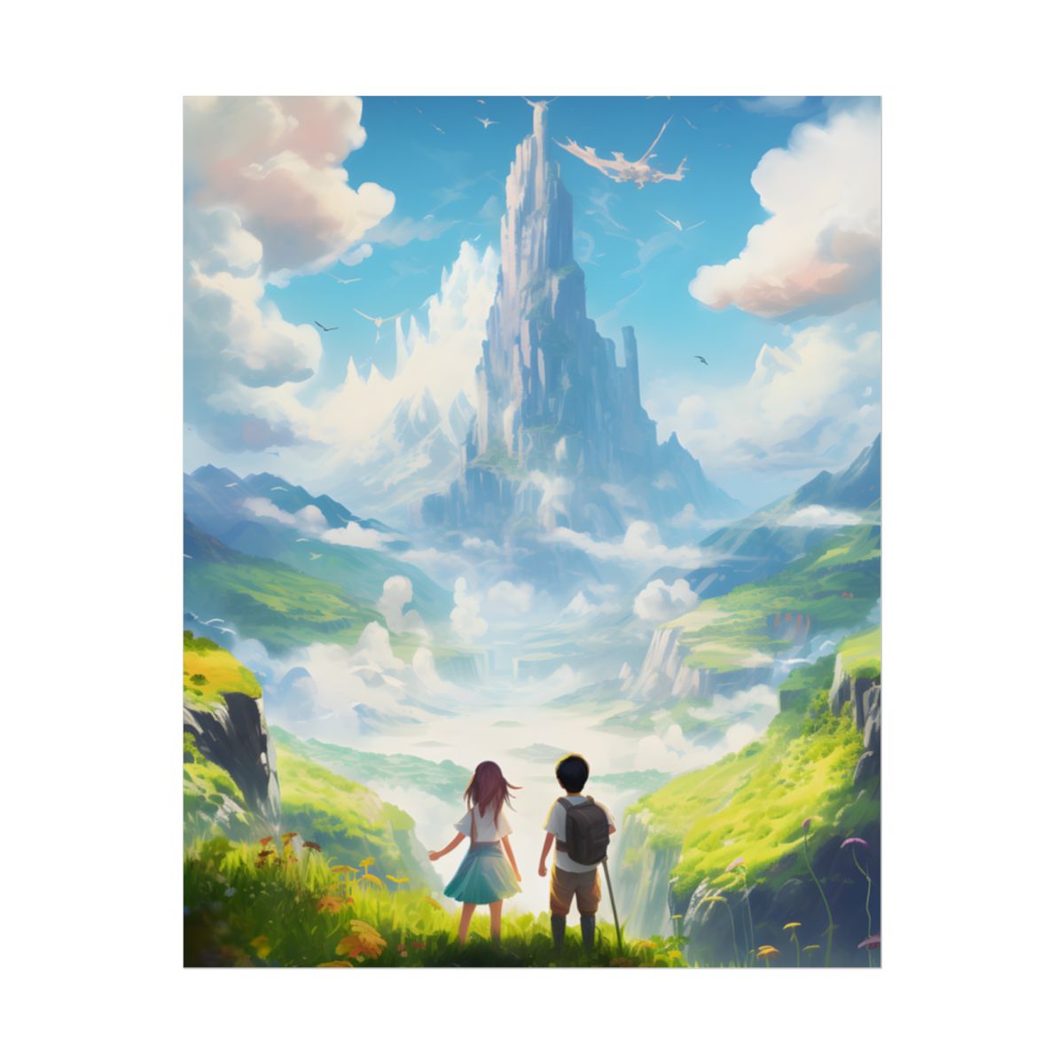 Colorful Meadow Friends: A Joyful Landscape Scene - Poster