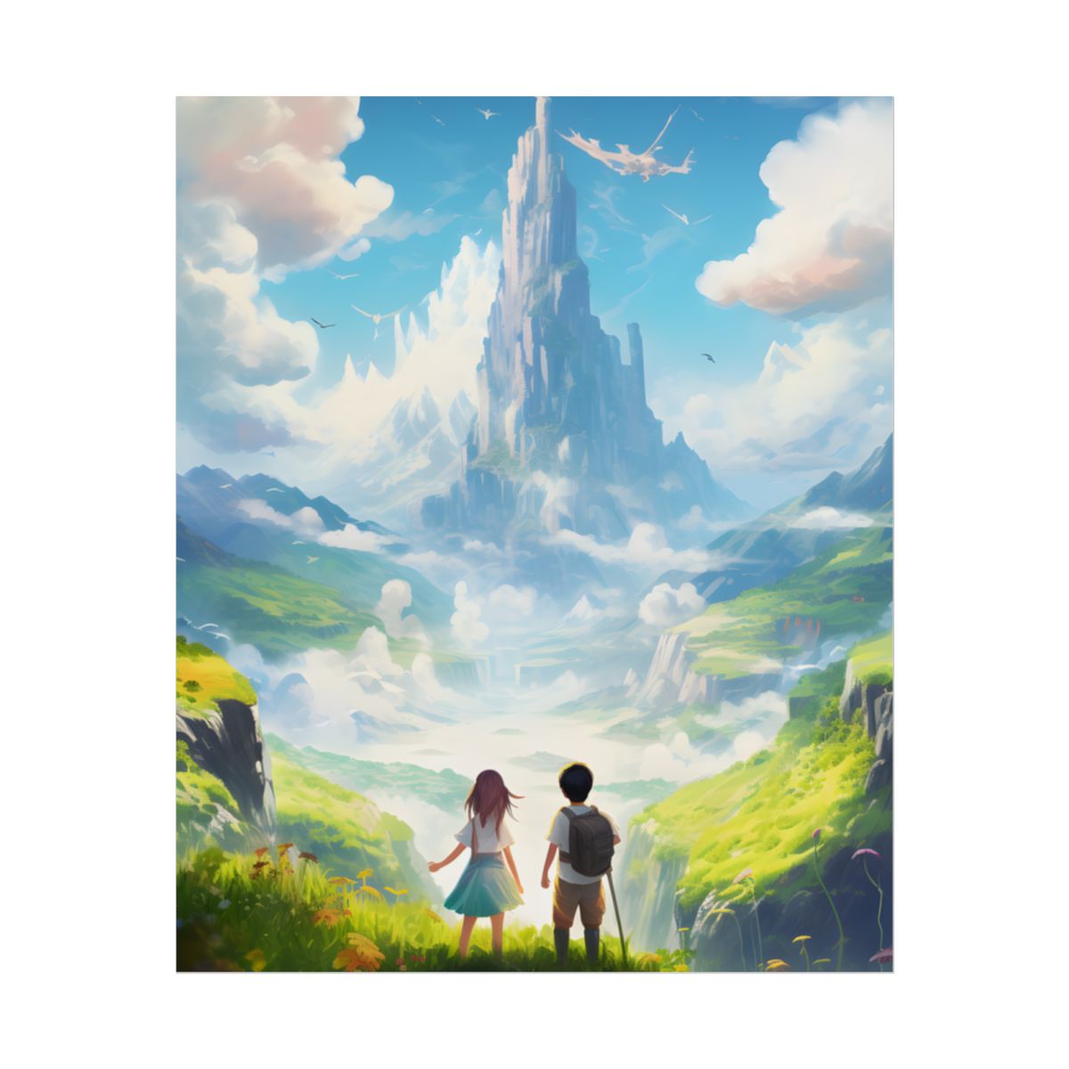 Colorful Meadow Friends: A Joyful Landscape Scene - Poster