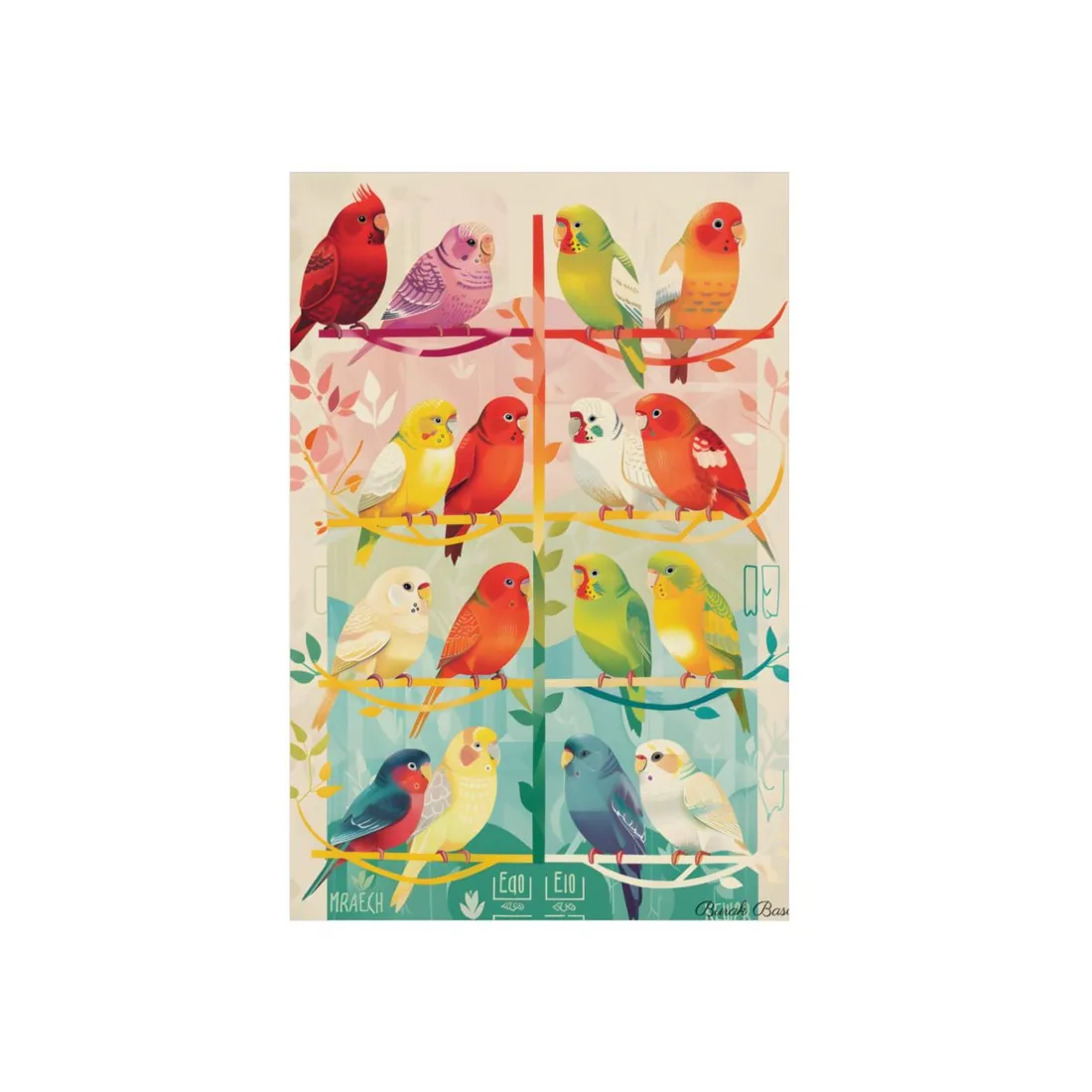 Colorful Parrots: Tropical Bird - Metal Poster