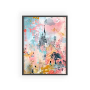 Pastel Castle and Girls Framed Poster