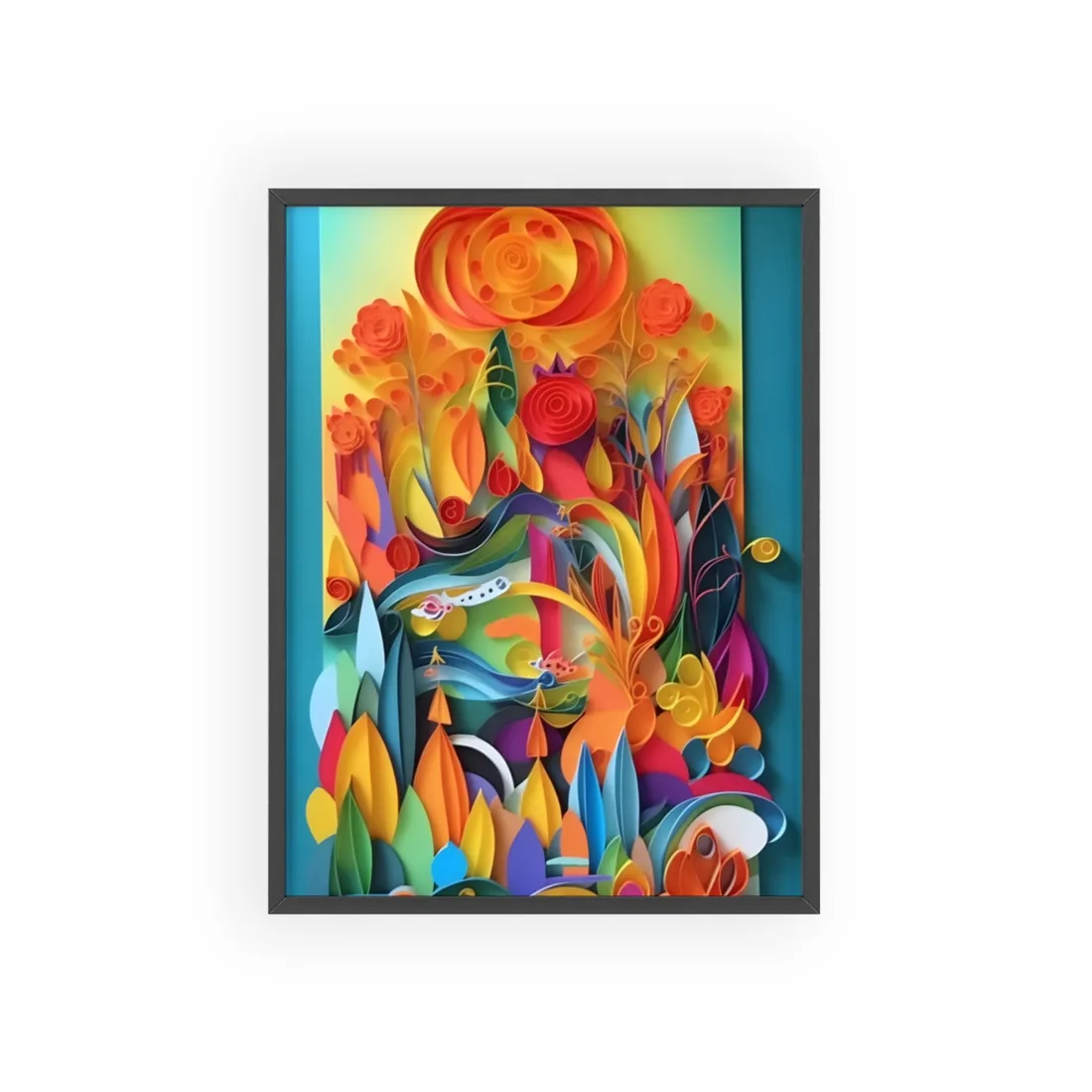 Colorful Quilled Indian Landscape - Framed Poster