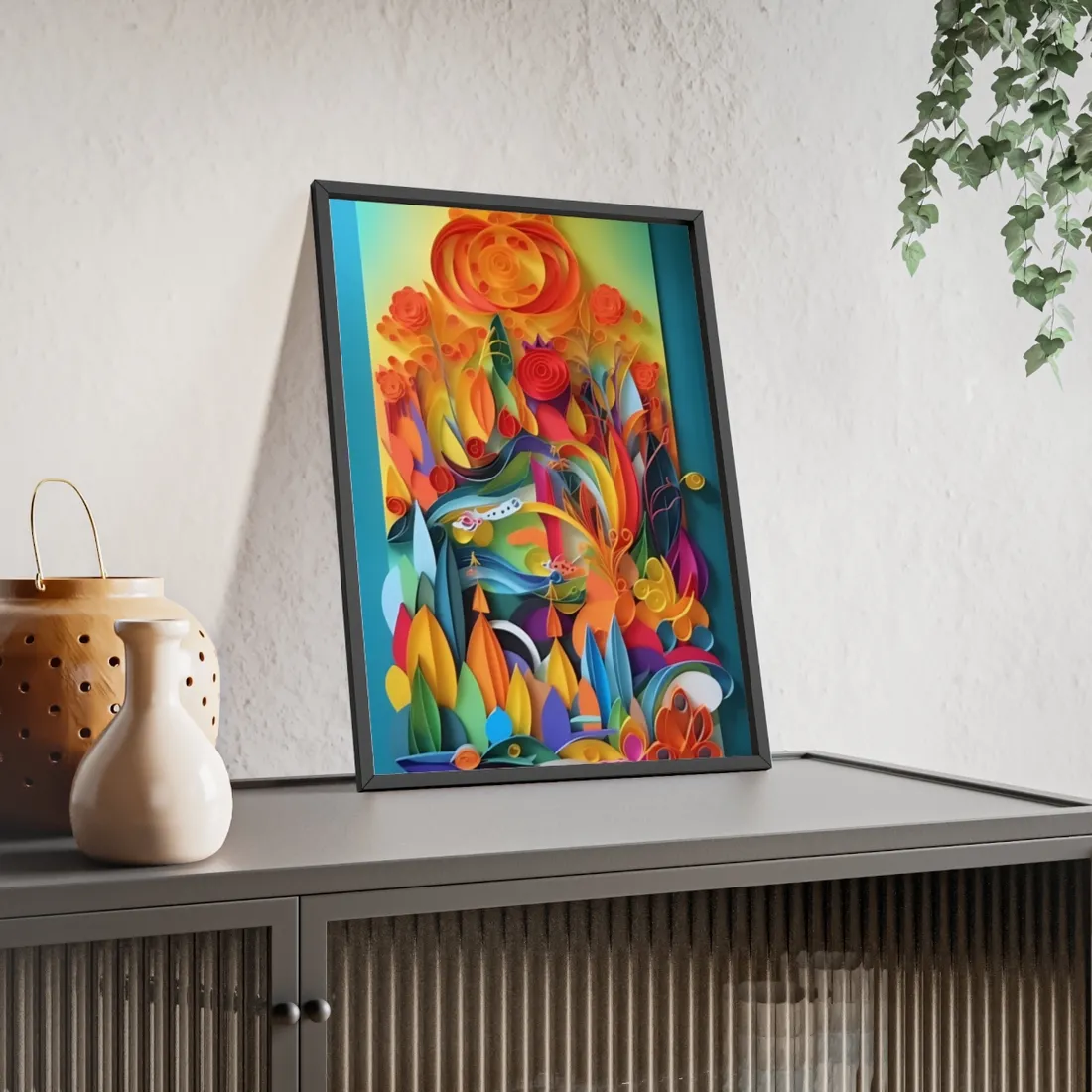 Colorful Quilled Indian Landscape - Framed Poster
