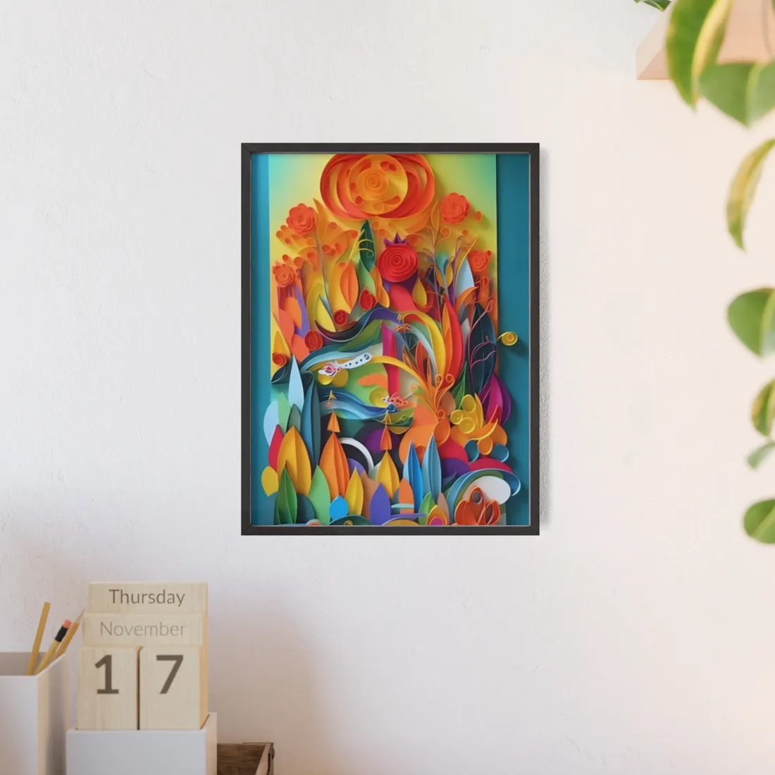 Colorful Quilled Indian Landscape - Framed Poster
