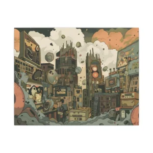 Retro Gadget Cityscape Canvas Print