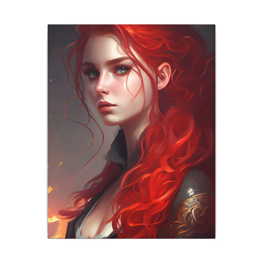 Composed Redhead: Elegant Portrait in Vibrant Red - Canvas