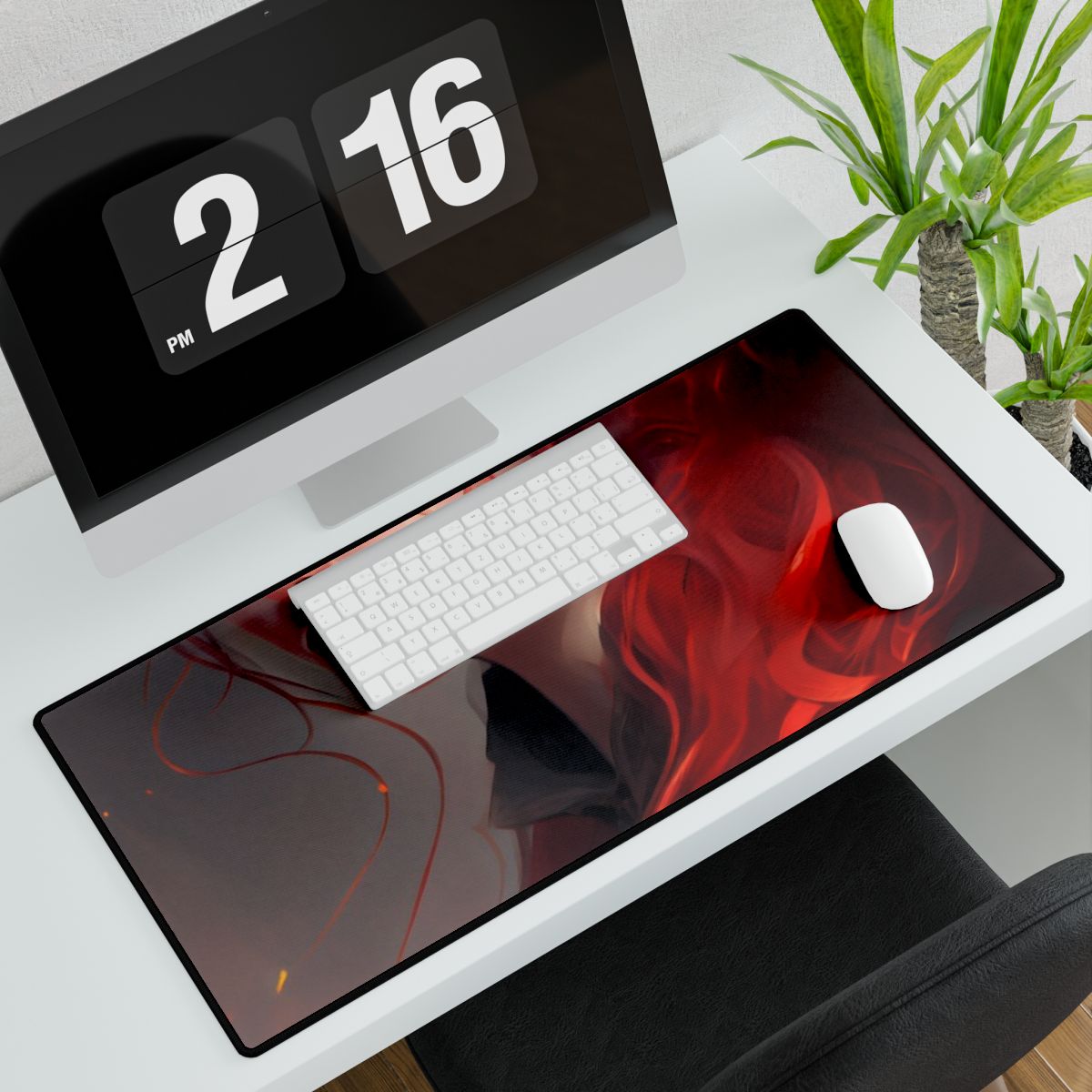 Composed Redhead: Elegant Portrait in Vibrant Red - Desk Mat