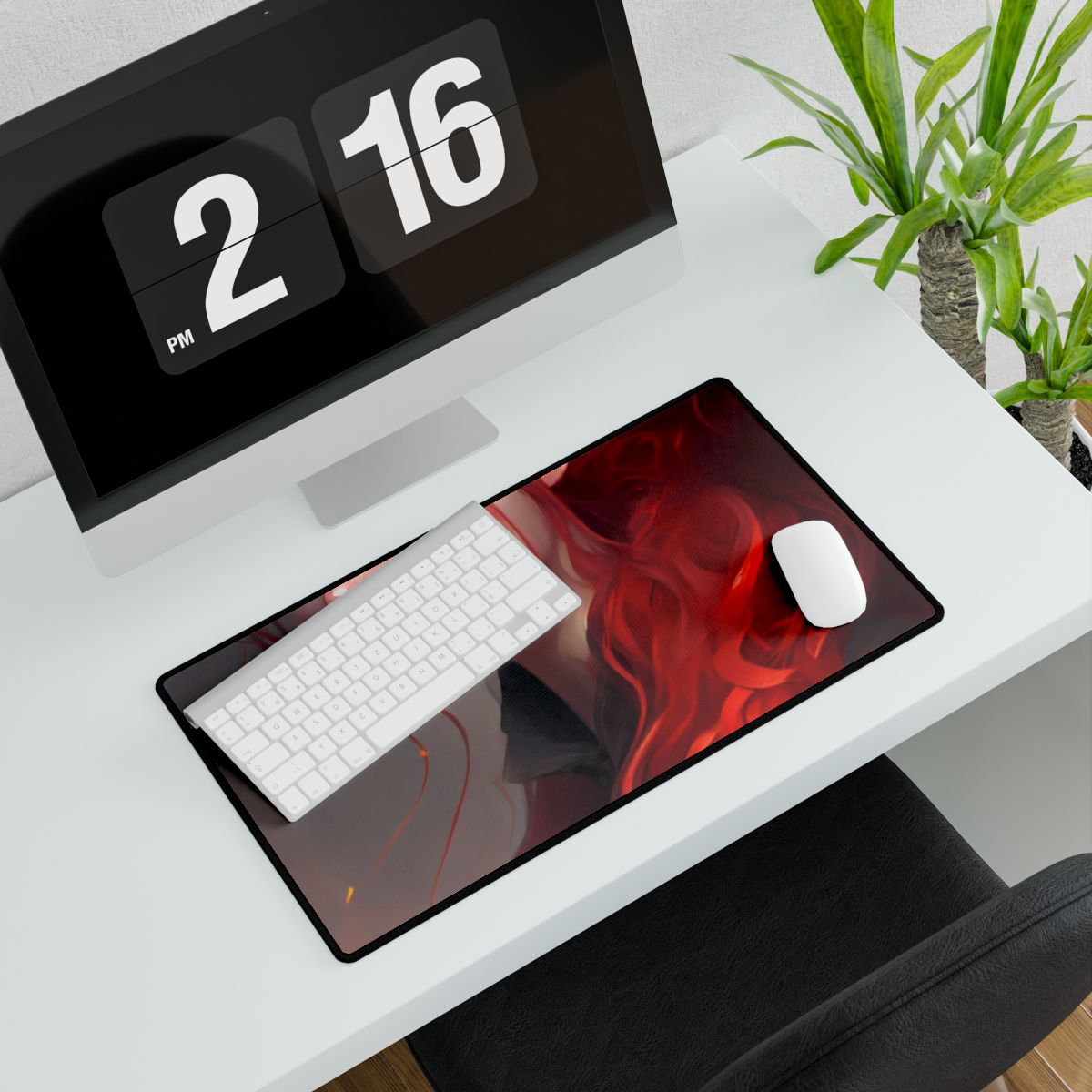 Composed Redhead: Elegant Portrait in Vibrant Red - Desk Mat