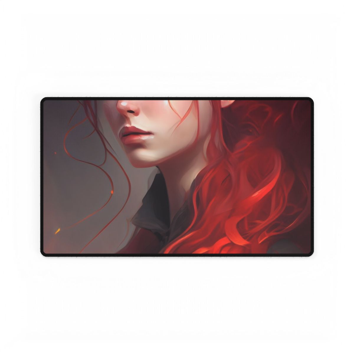 Composed Redhead: Elegant Portrait in Vibrant Red - Desk Mat