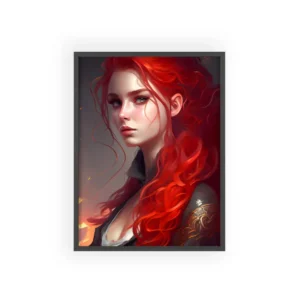 Red Haired Woman by Fire Framed Poster