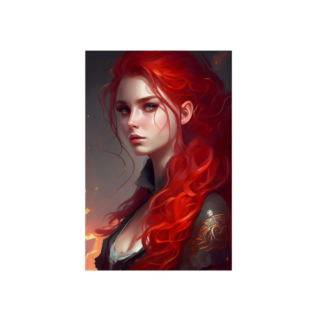 Composed Redhead: Elegant Portrait in Vibrant Red - Metal Poster