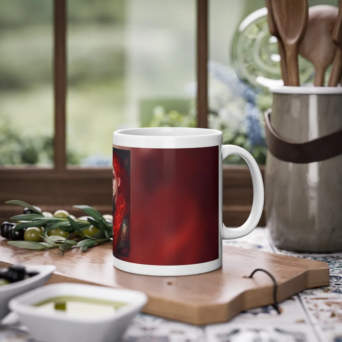Composed Redhead: Elegant Portrait in Vibrant Red - Mug