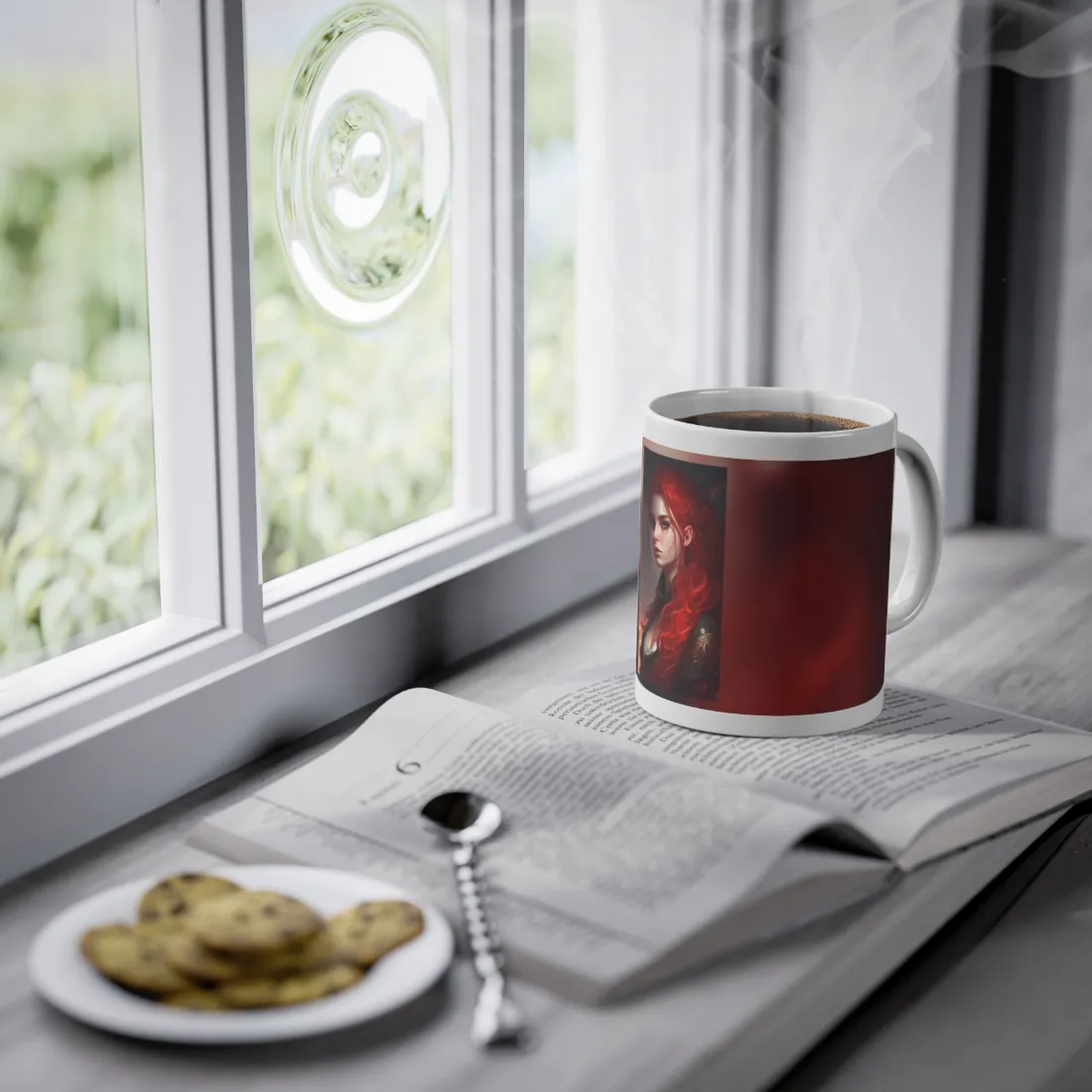 Composed Redhead: Elegant Portrait in Vibrant Red - Mug