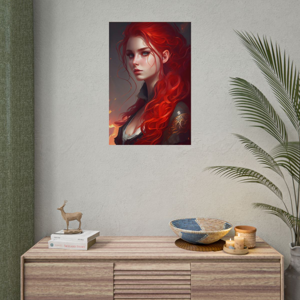 Composed Redhead: Elegant Portrait in Vibrant Red - Poster