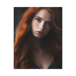 Woman with Long Red Hair, Navy Canvas Print