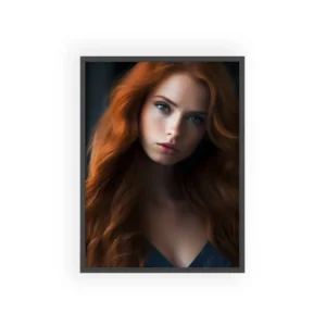 Woman with Long Red Hair, Navy Framed Poster