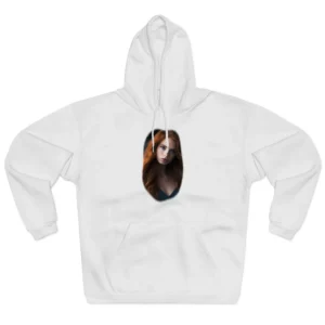 Woman with Long Red Hair, Navy Hoodie