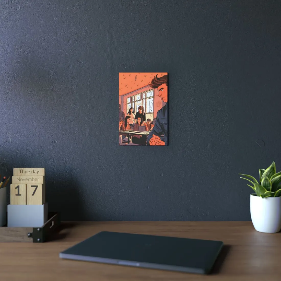 Contemplative Man and Student Group: Flat - Metal Poster