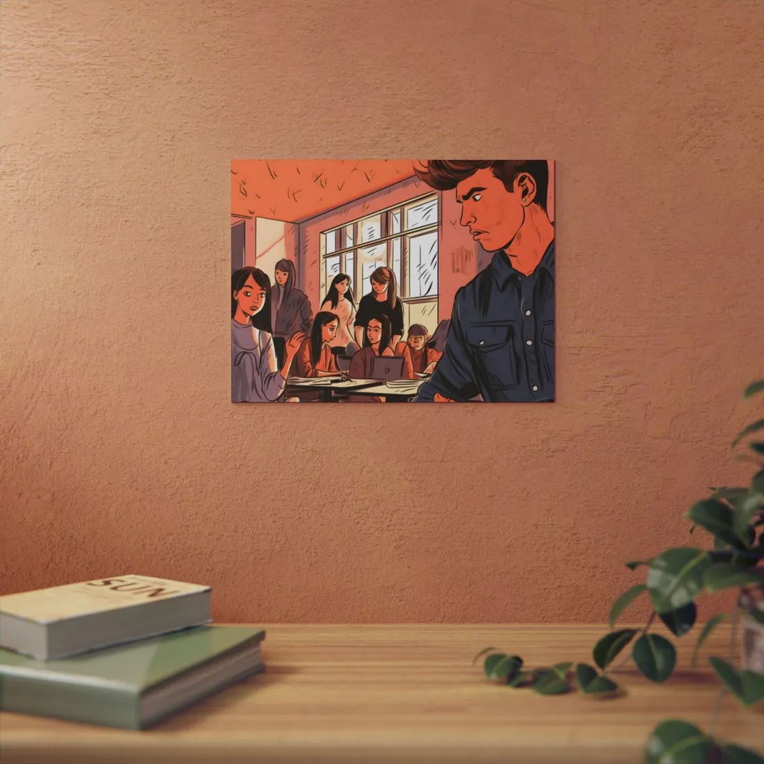 Contemplative Man and Student Group: Flat - Metal Poster