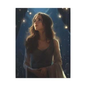 Woman Gazing Under Hanging Lights Canvas Print