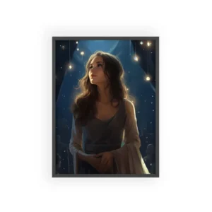 Woman Gazing Under Hanging Lights Framed Poster