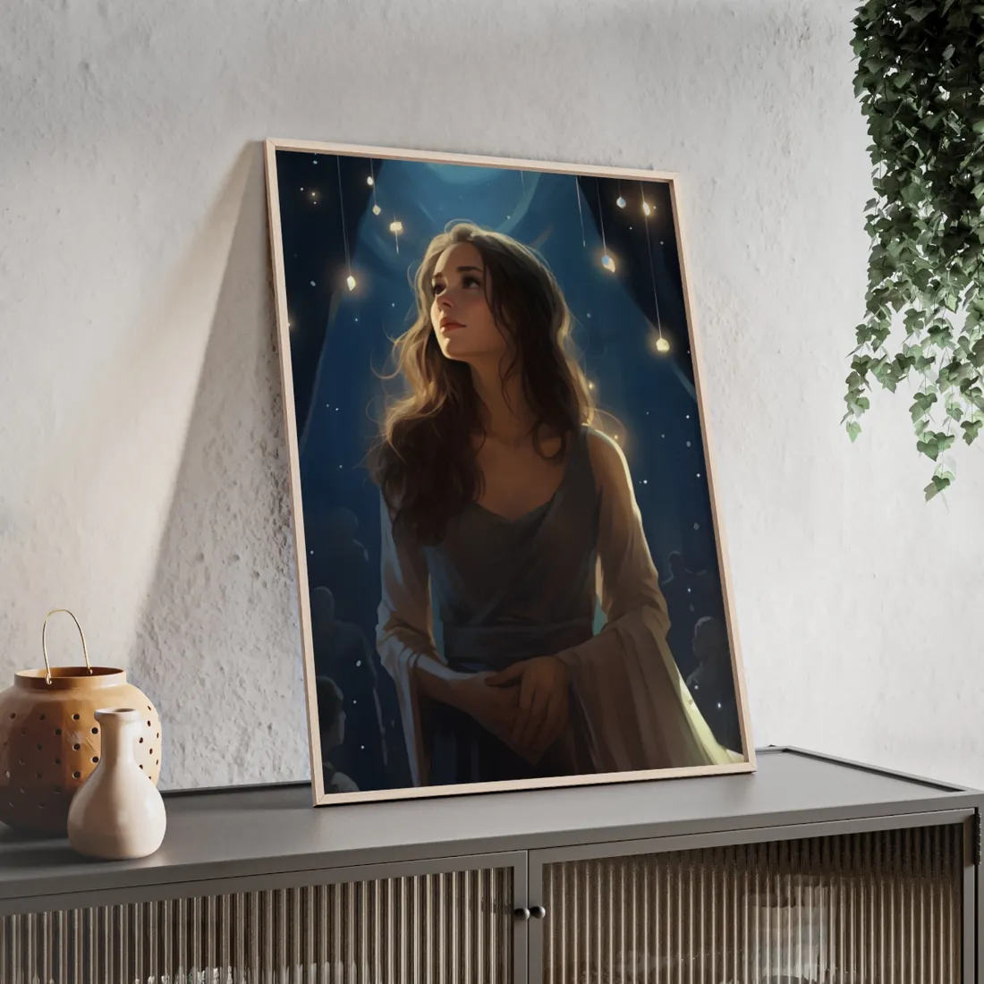 Contemplative Moment: A Person in Reflection - Dark Colored Portrait - Framed Poster