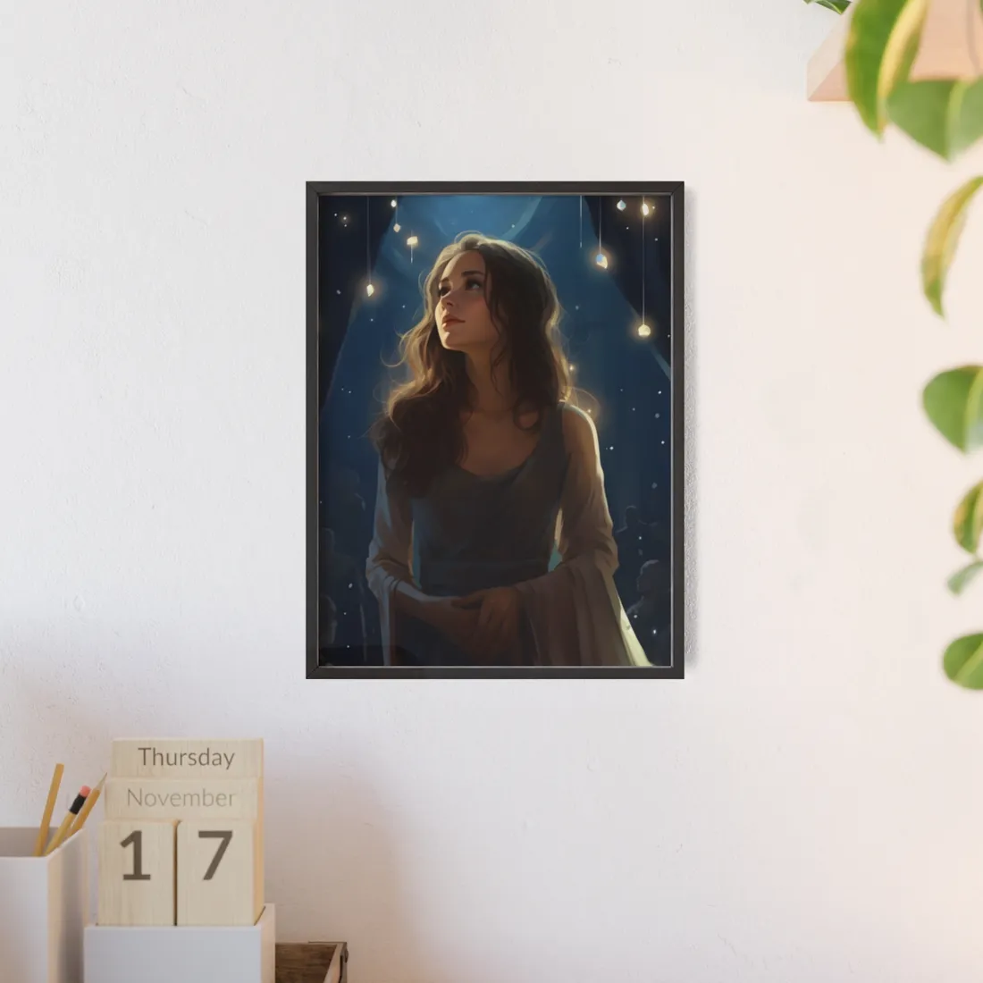 Contemplative Moment: A Person in Reflection - Dark Colored Portrait - Framed Poster
