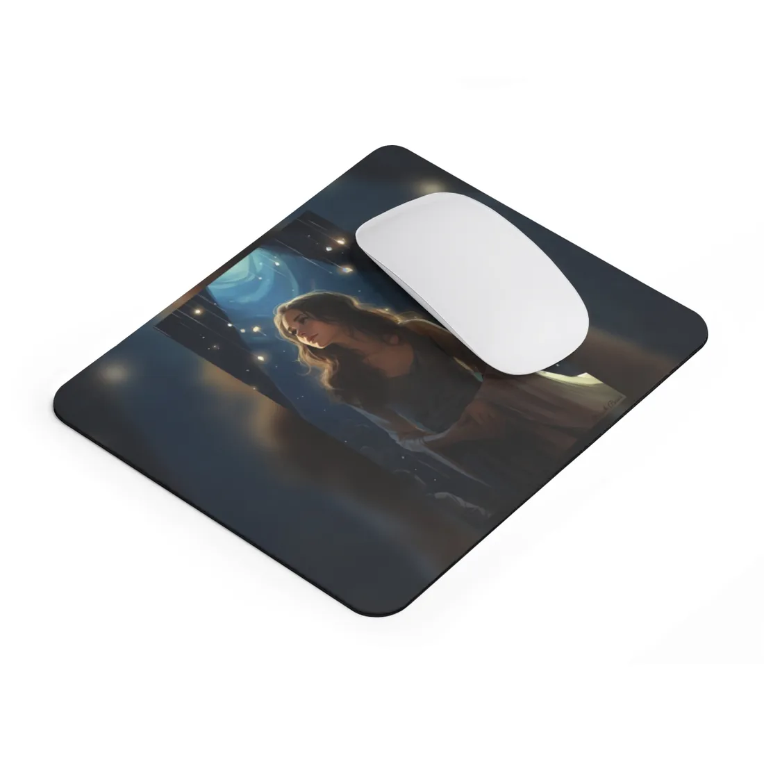 Contemplative Moment: A Person in Reflection - Dark Colored Portrait - Mouse Pad