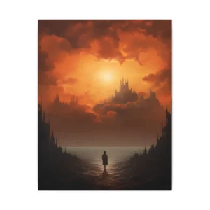 Lone Figure Under Orange Sunset Canvas Print