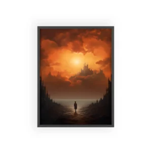 Lone Figure Under Orange Sunset Framed Poster