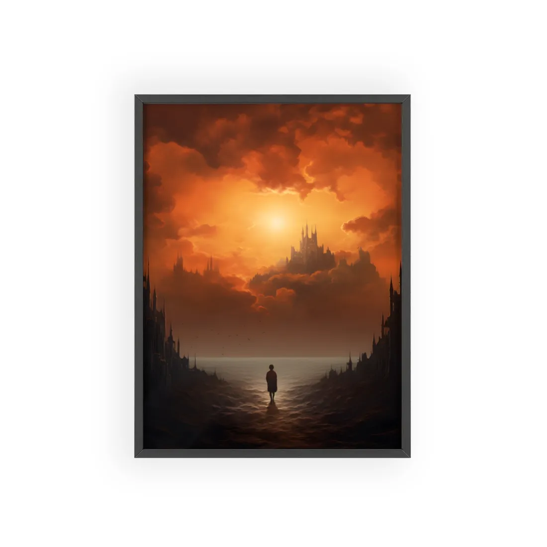 Contemplative Moment: Minimalist Portrait in Black and White - Framed Poster