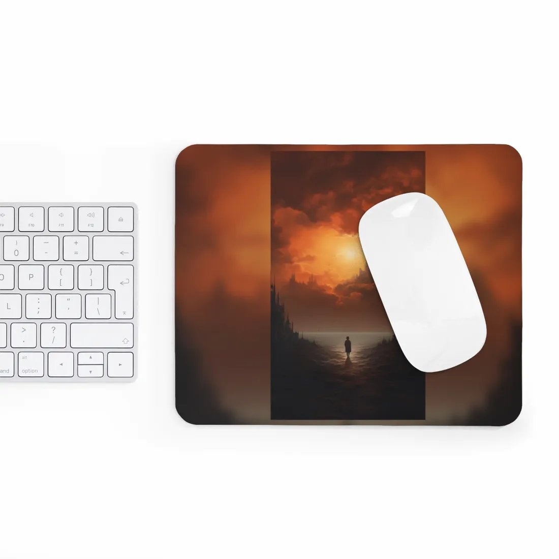 Contemplative Moment: Minimalist Portrait in Black and White - Mouse Pad