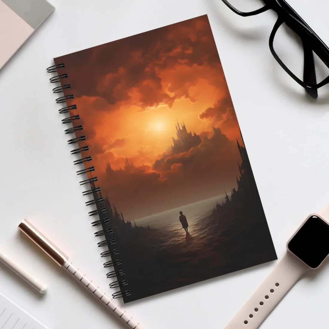 Contemplative Moment: Minimalist Portrait in Black and White - Spiral Notebook