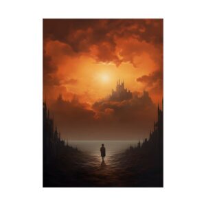 Lone Figure Under Orange Sunset Poster