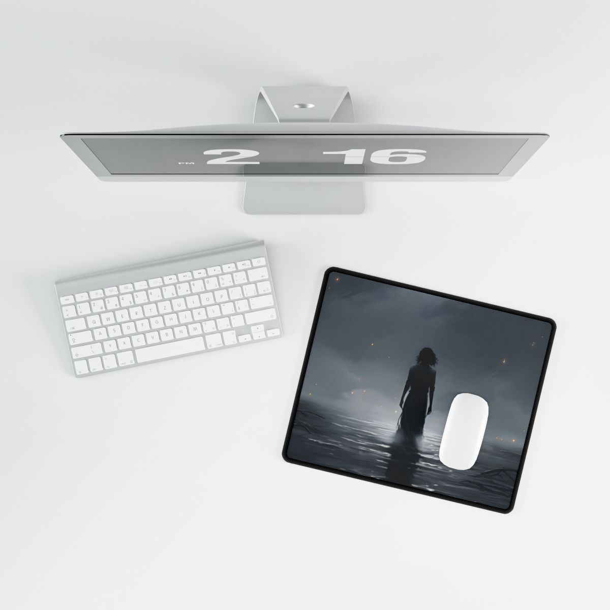 Cool White Sunglasses: Fashionable Black Lenses Artwork - Desk Mat